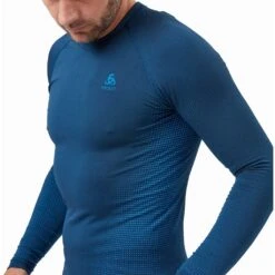 Odlo Base Layer Top Crew Neck Long Sleeve Performance Warm Eco Homme Bleu -Tenue Active main 196192 20878 Model Detail Crop 1 2ea2