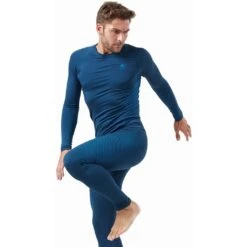 Odlo Base Layer Top Crew Neck Long Sleeve Performance Warm Eco Homme Bleu -Tenue Active main 196192 20878 Model Front Crop 1 6351