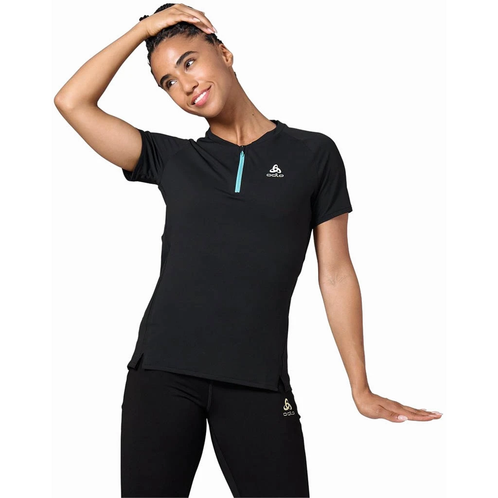 Odlo T-Shirt Crew Neck Short Sleeve 1/2 Zip Axalp Trail Femme Noir 2 Odlo T-Shirt Crew Neck Short Sleeve 1/2 Zip Axalp Trail Femme Noir – Image 2